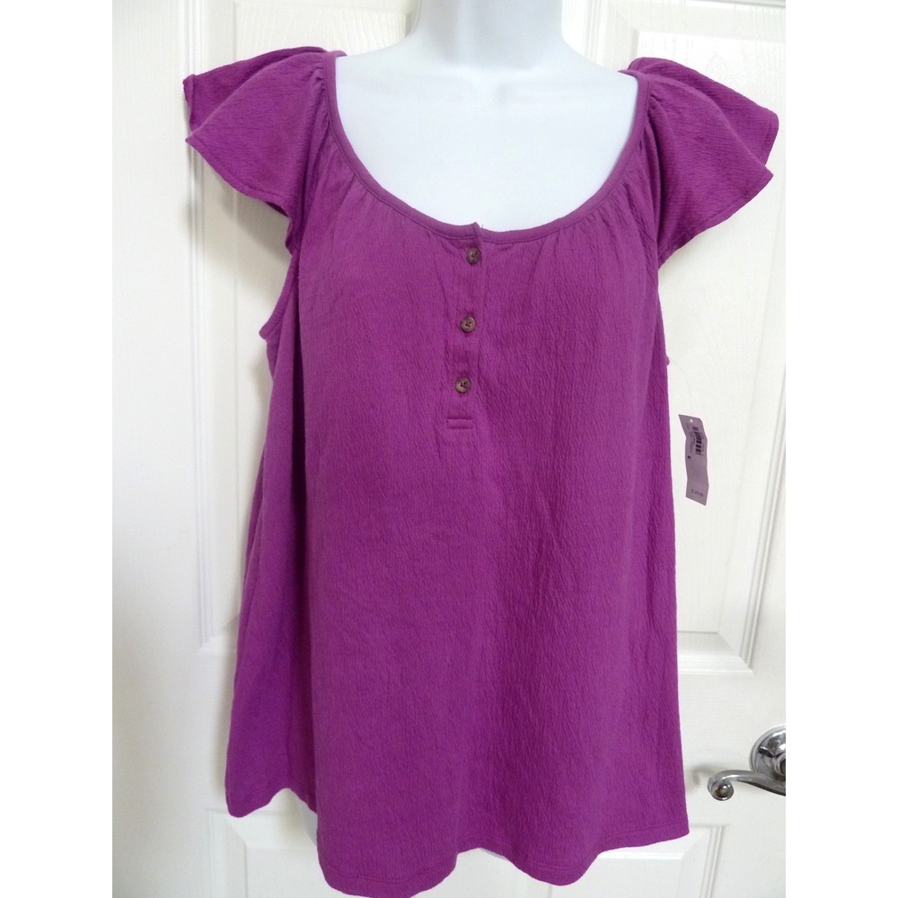 NWT OLD NAVY Sz Med.8/10 Ruffled Cap Sleeve Gauzy 1/4 Button Popover Blouse